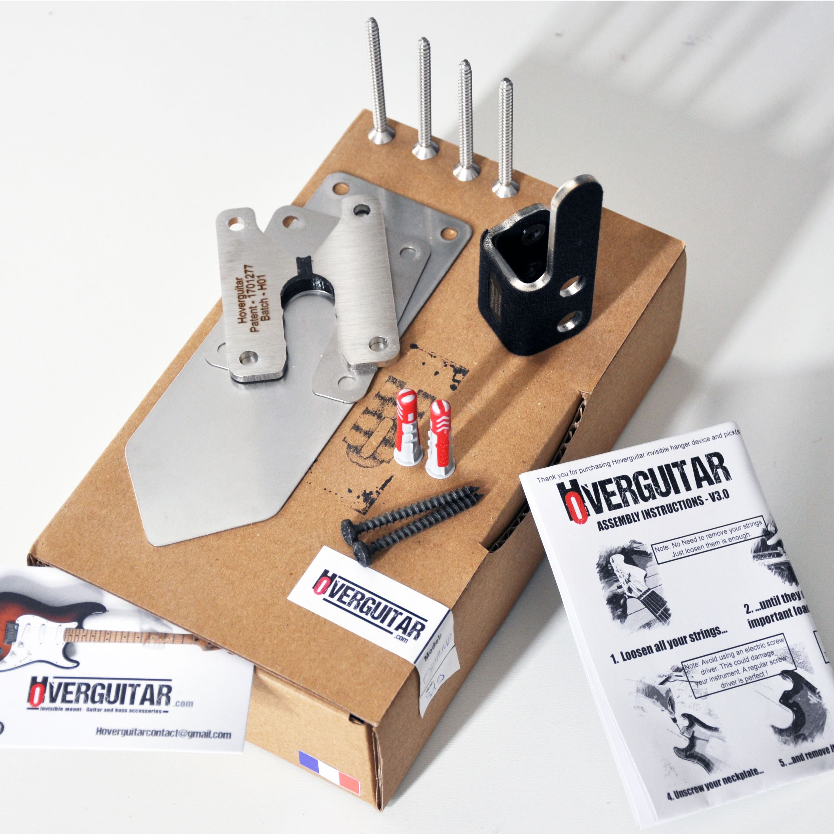 Hoverguitar silver edition guitar wall hanger with black hook
