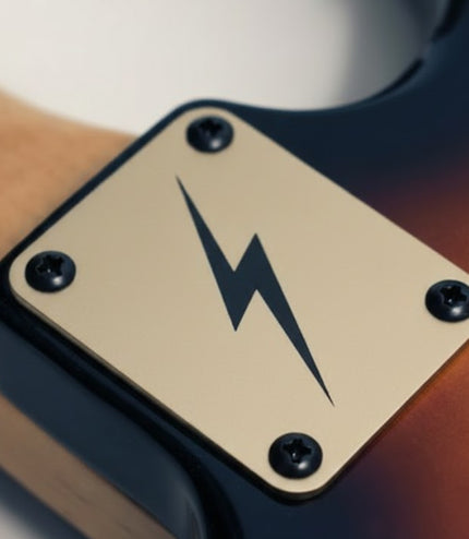 Guitar neck plate - Black Thunderbolt - Fender size