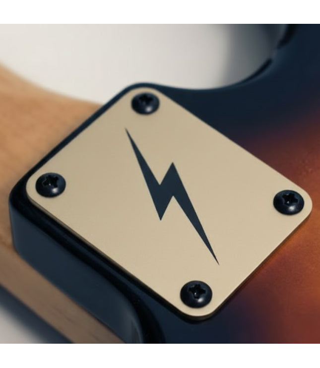 Guitar neck plate - Black Thunderbolt - Fender size