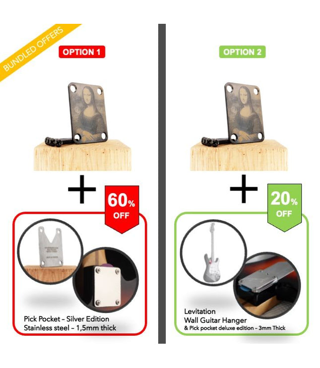 Guitar neck plate - Mona Lisa makes rock - La Joconde from Leonardo Da vinci - Fender size