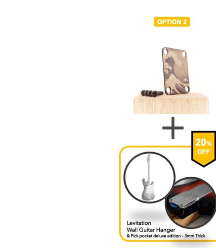 Guitar neck plate - The great wave off Kanagawa - Black & Brass - Fender size