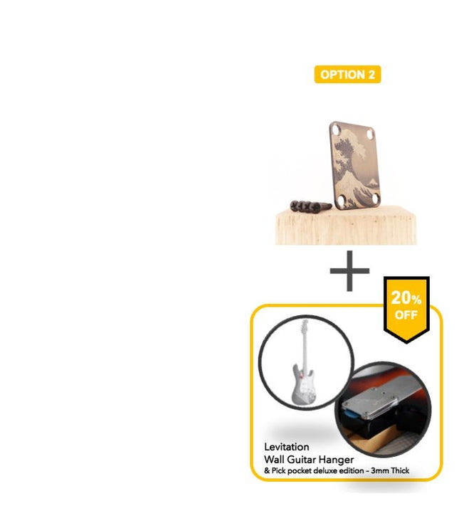 Guitar neck plate - The great wave off Kanagawa - Black & Brass - Fender size