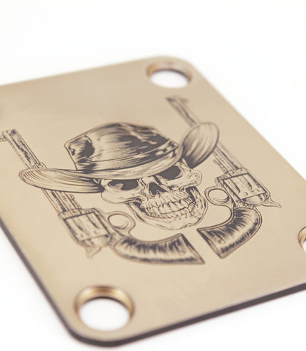 Neck Plate de guitare - Crâne de cow-boy - Taille Fender