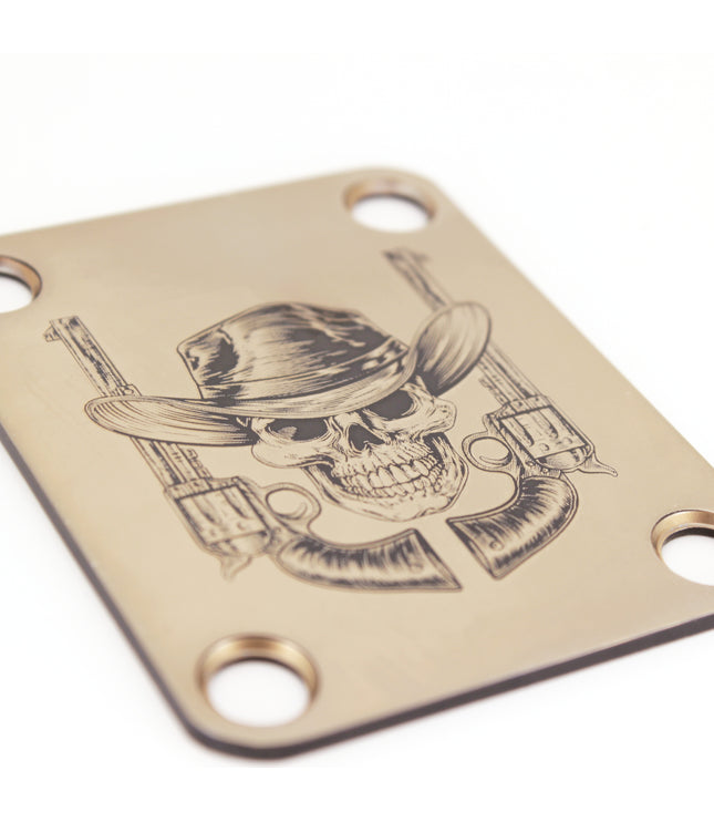 Neck Plate de guitare - Crâne de cow-boy - Taille Fender