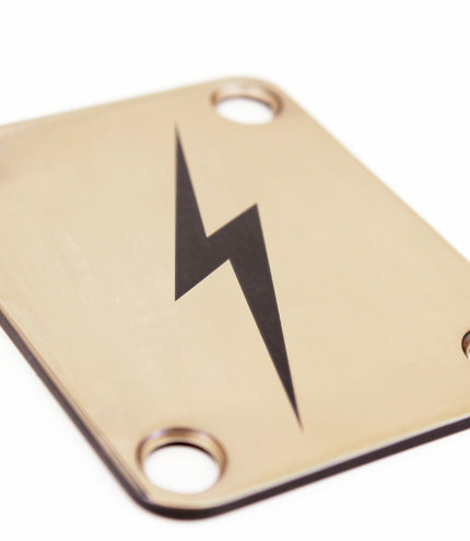 Guitar neck plate - Black Thunderbolt - Fender size