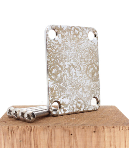 Guitar neck plate - Jungle Flowers  - A Harmonious Fusion of Art and Music - Fender size