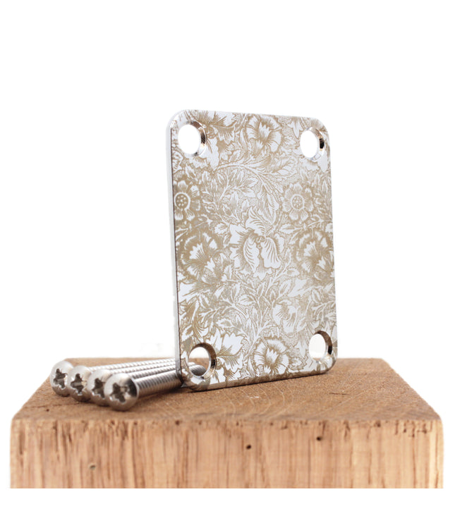 Guitar neck plate - Jungle Flowers  - A Harmonious Fusion of Art and Music - Fender size