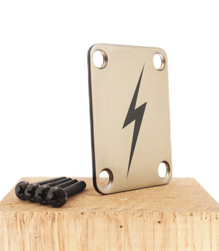 Guitar neck plate - Black Thunderbolt - Fender size