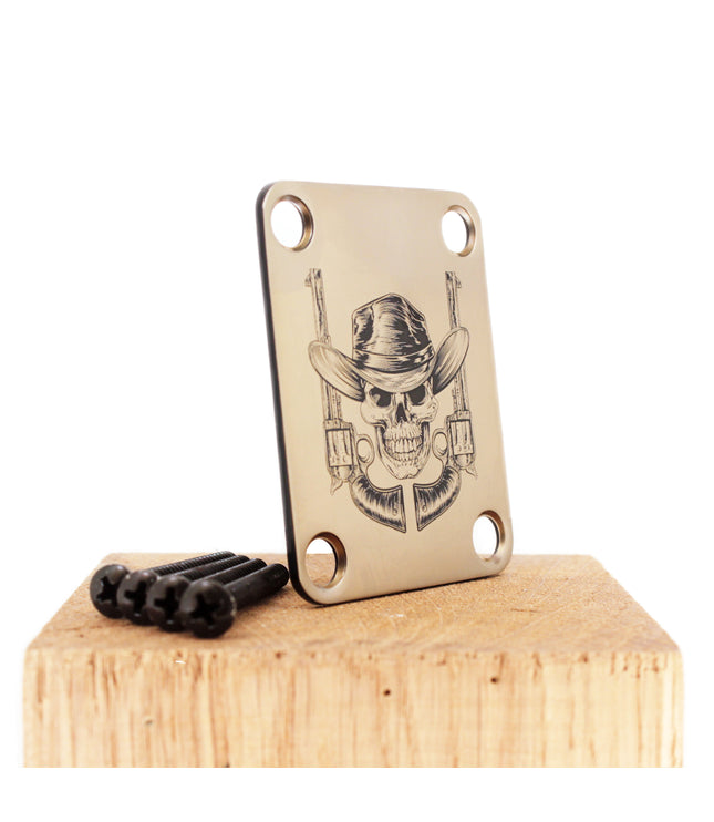 Neck Plate de guitare - Crâne de cow-boy - Taille Fender