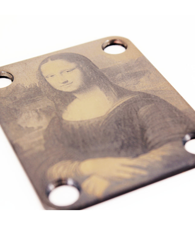 Guitar neck plate - Mona Lisa makes rock - La Joconde from Leonardo Da vinci - Fender size