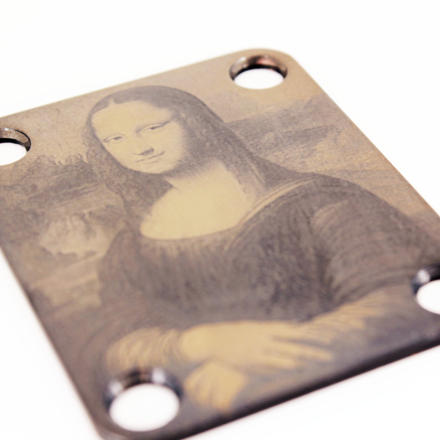 Guitar neck plate - Mona Lisa makes rock - La Joconde from Leonardo Da vinci - Fender size