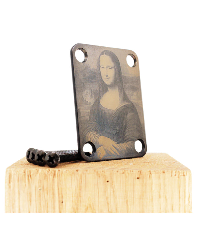 Guitar neck plate - Mona Lisa makes rock - La Joconde from Leonardo Da vinci - Fender size
