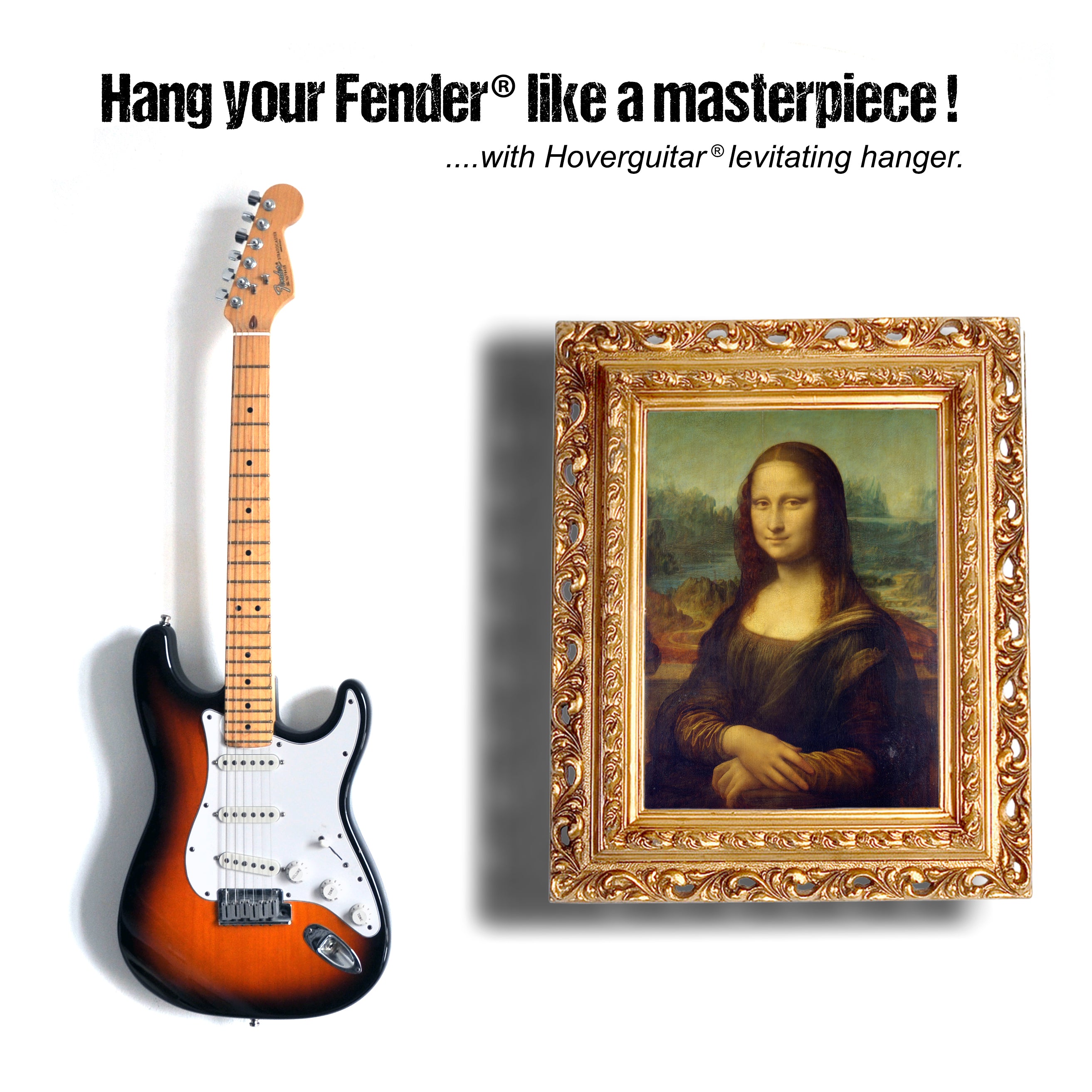 Stratocaster with levitating guitar hanger and Mona Lisa