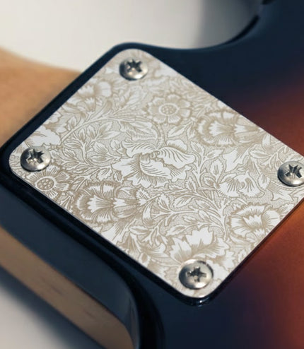 Guitar neck plate - Jungle Flowers  - A Harmonious Fusion of Art and Music - Fender size