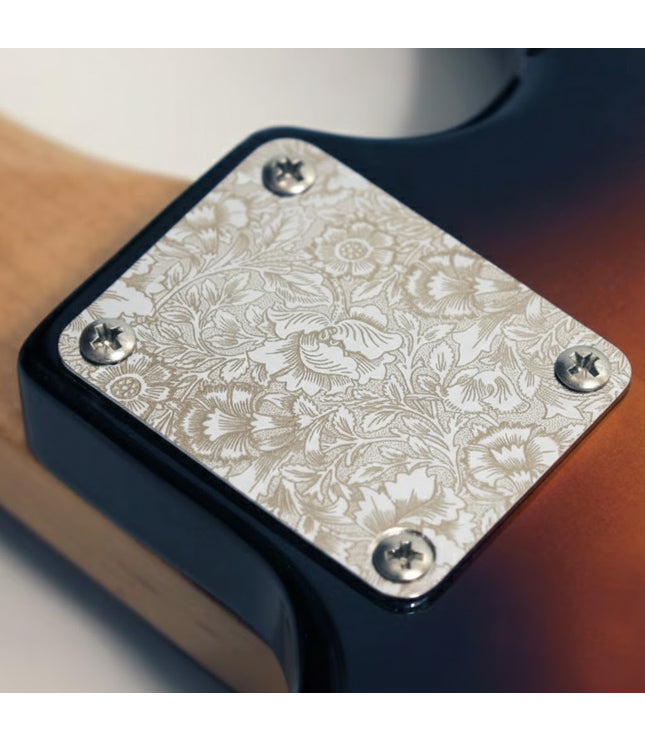 Guitar neck plate - Jungle Flowers  - A Harmonious Fusion of Art and Music - Fender size