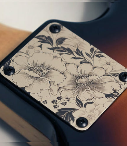 Guitar neck plate - Savage's flowers - Fender size