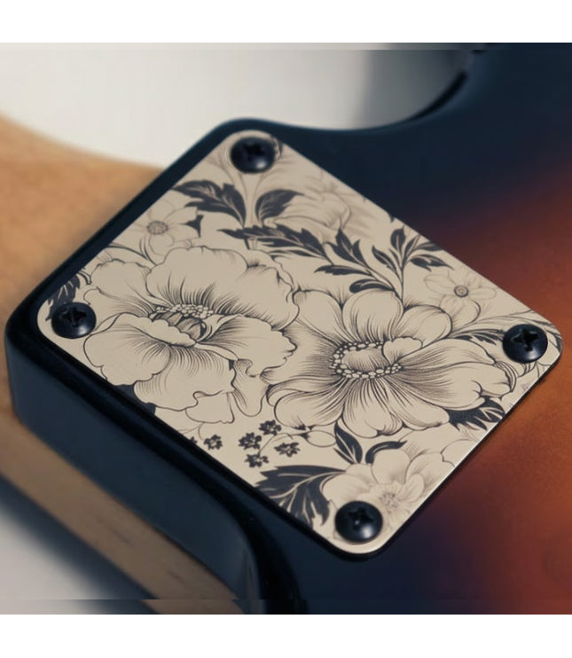 Guitar neck plate - Savage's flowers - Fender size