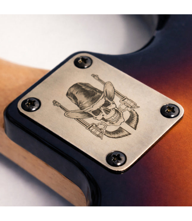 Neck Plate de guitare - Crâne de cow-boy - Taille Fender